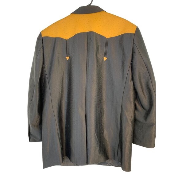 Mens Western Style Black Blazer Jacket Faux Ostrich Accent Mexico 46R RX10641 - Picture 10 of 11